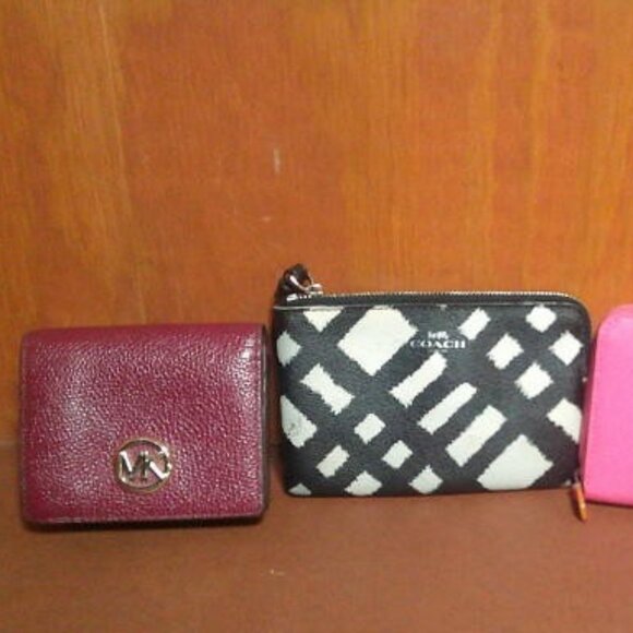 MK Burgundy Small Wallet, Baekgaard Pink Wallet and Coach White Black Wristlet - Picture 2 of 11